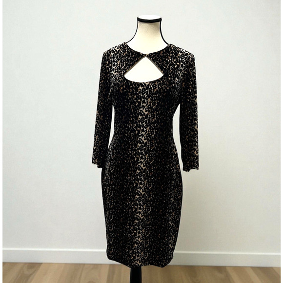 Cache Velvet Leopard Print Keyhole Bodycon Long Sleeve Sheath Women's Size 6 - Picture 1 of 12